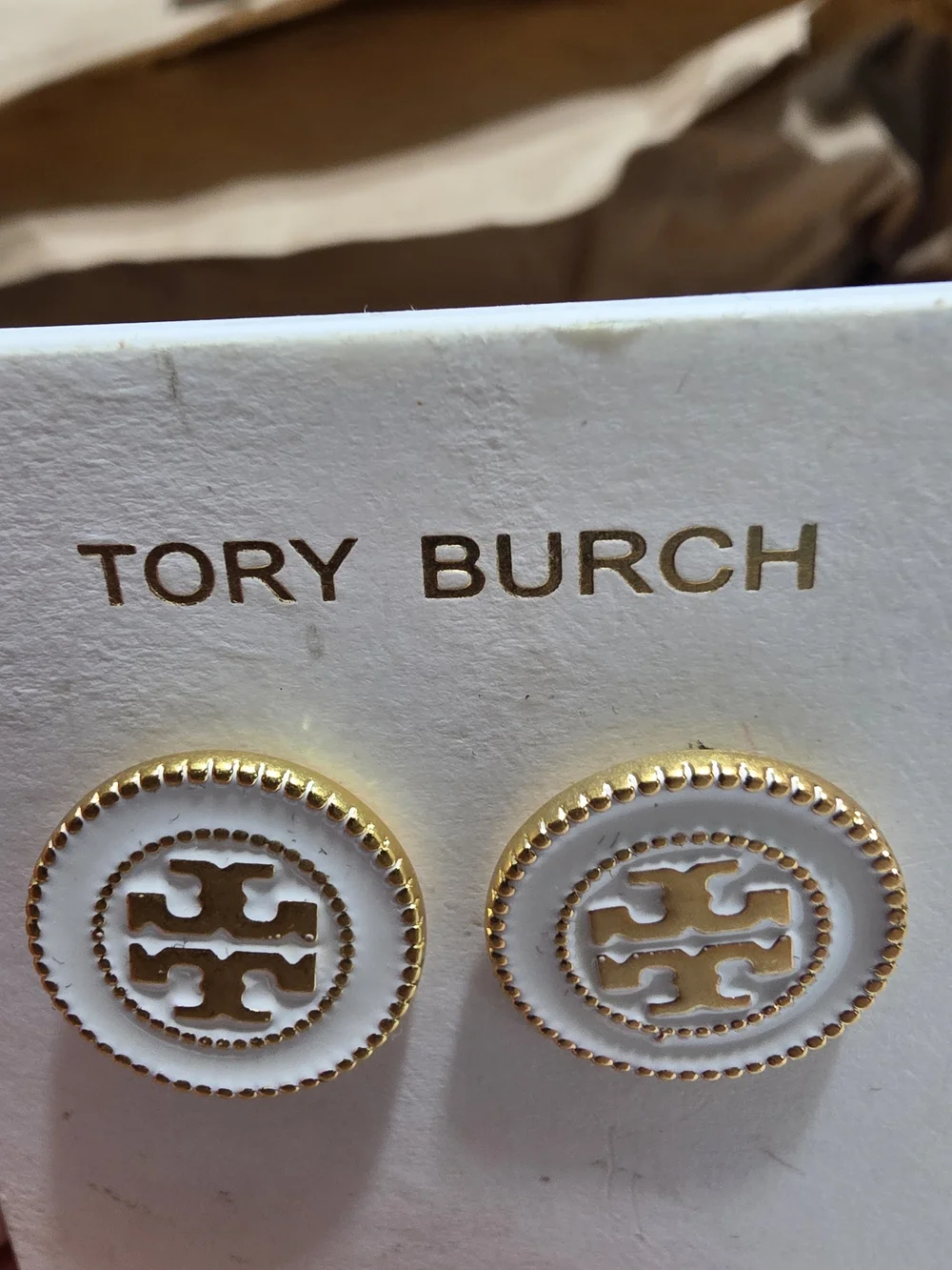 Enameled logo stud earrings
